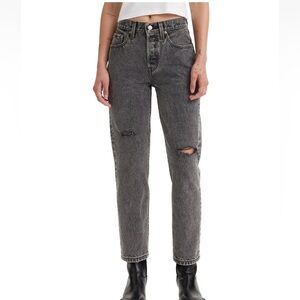 Levi's 501 Original Cropped Jeans Gray Distressed Button Fly High Rise W27 L26